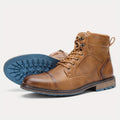 Cap-Toe Ankle Boots Men's Brown Leather Lace-Up Side Zip – Casual, Office, Everyday, Gift
