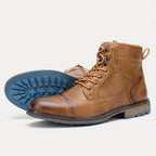 Cap-Toe Ankle Boots Men's Brown Leather Lace-Up Side Zip – Casual, Office, Everyday, Gift