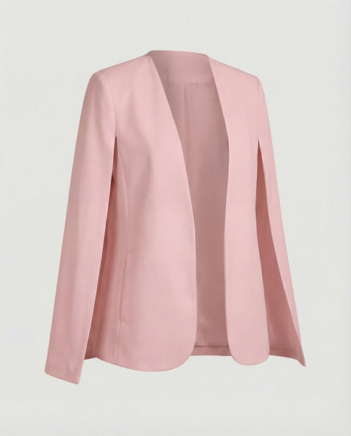 Cape Blazer Women's White Collarless Open-Front Jacket – Office, Evening, Wedding, Gift