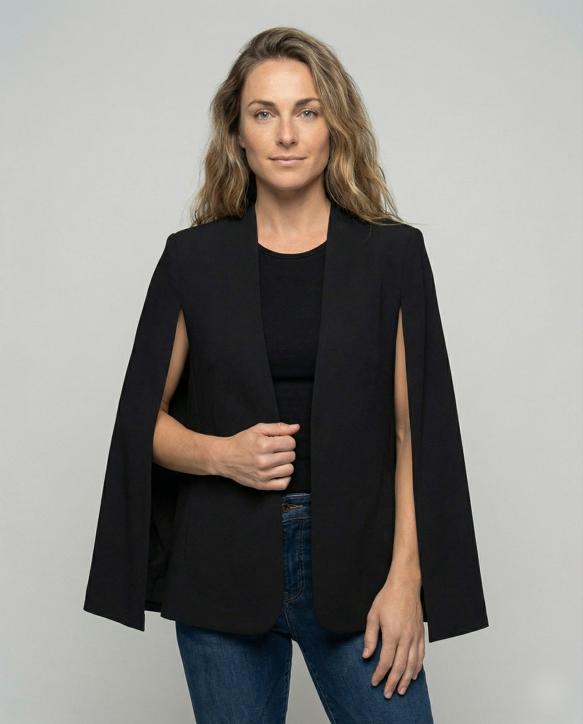 Cape Blazer Women's White Collarless Open-Front Jacket – Office, Evening, Wedding, Gift