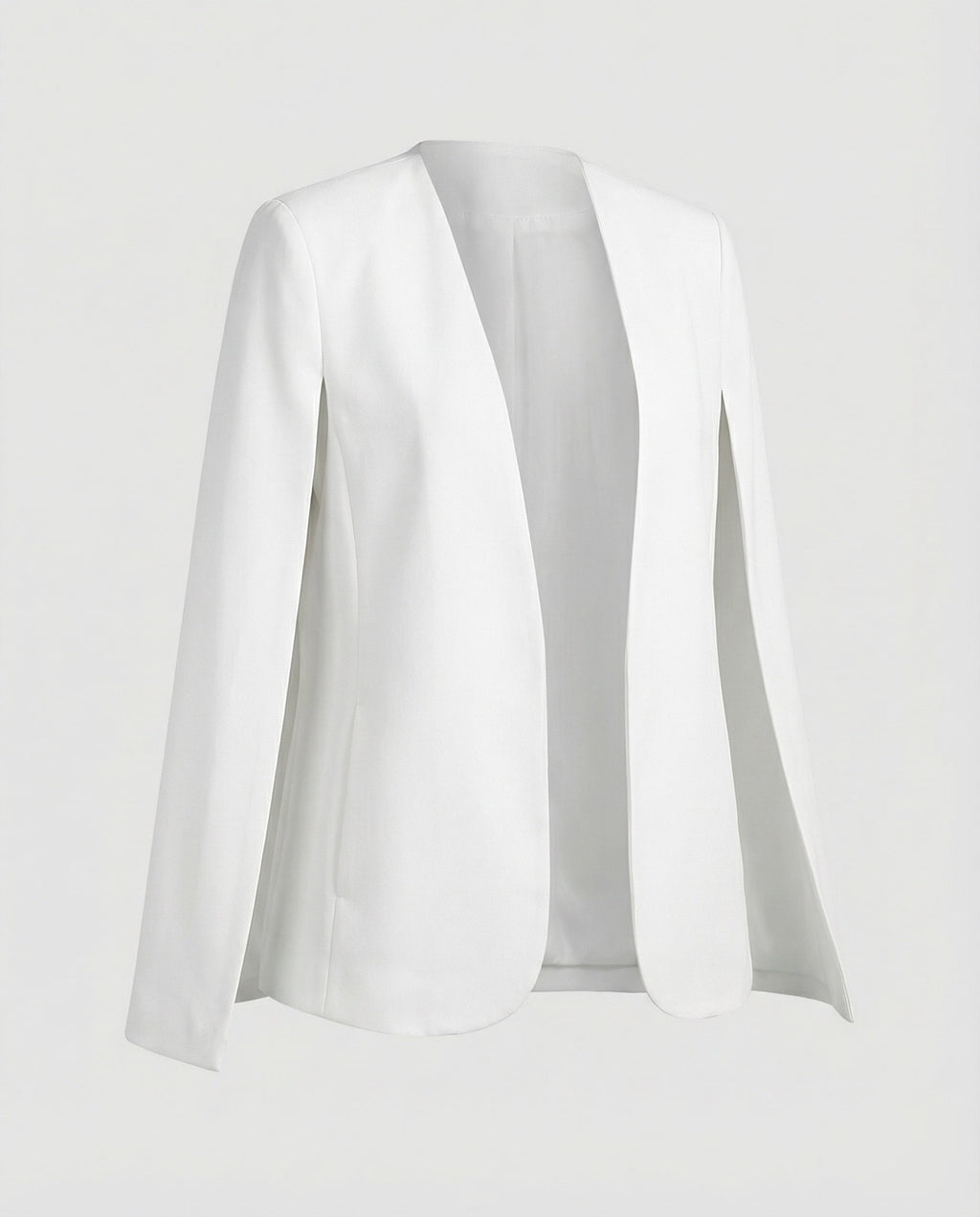 Cape Blazer Women's White Collarless Open-Front Jacket – Office, Evening, Wedding, Gift