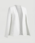 Cape Blazer Women's White Collarless Open-Front Jacket – Office, Evening, Wedding, Gift