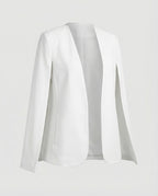 Cape Blazer Women's White Collarless Open-Front Jacket – Office, Evening, Wedding, Gift
