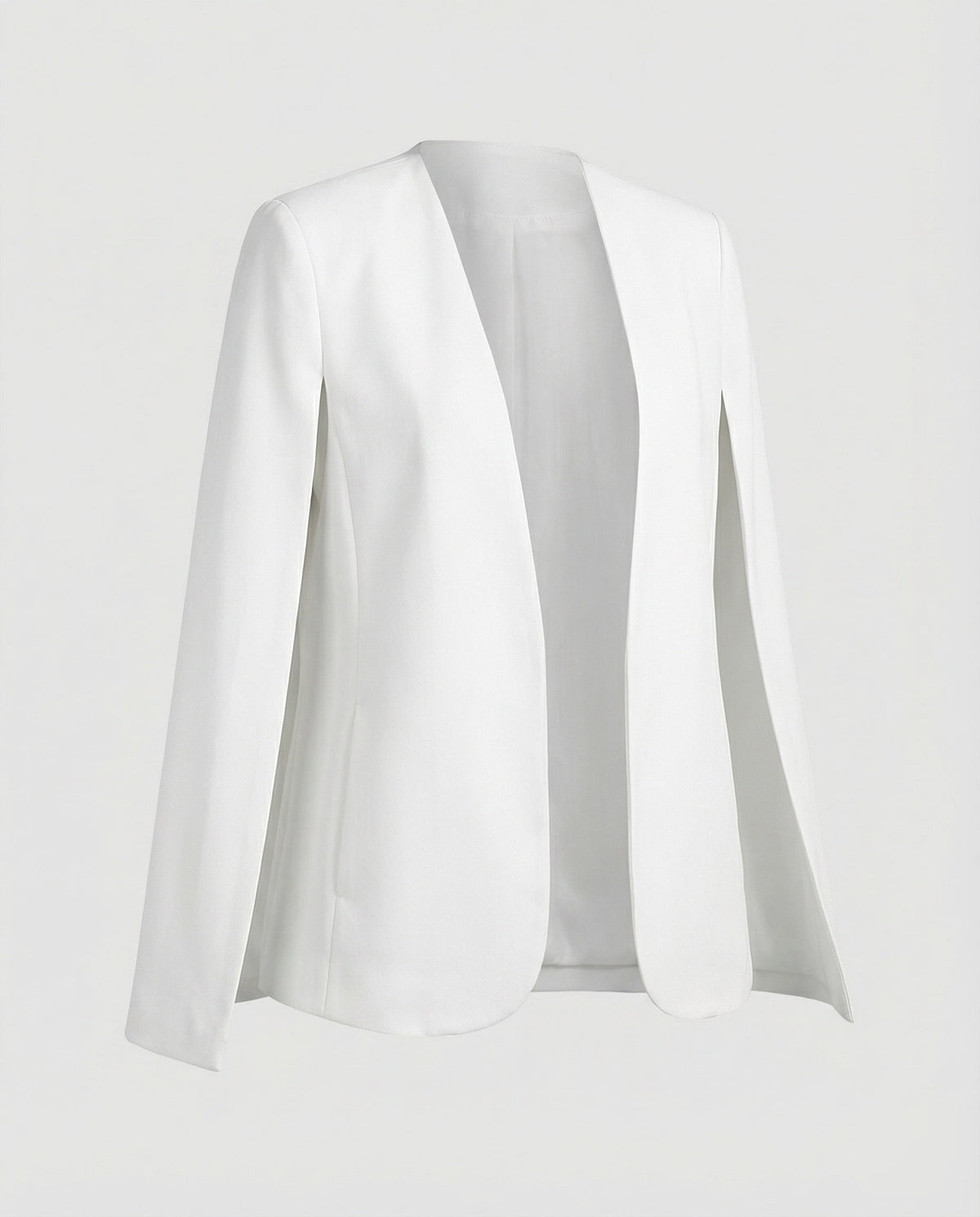 Cape Blazer Women's White Collarless Open-Front Jacket – Office, Evening, Wedding, Gift