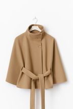 Cape Coat Belted Cream High Neck Women's – Casual, Office, Holiday, Gift · Faylori