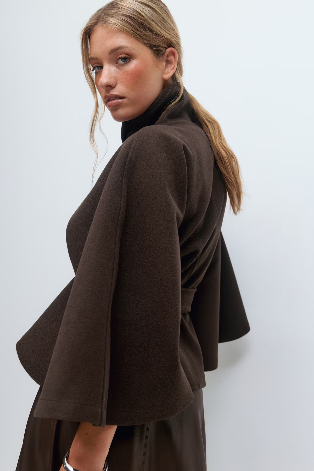 Cape Coat Belted Cream High Neck Women's – Casual, Office, Holiday, Gift · Faylori