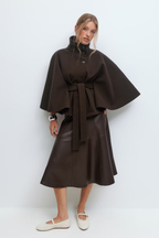 Cape Coat Belted Cream High Neck Women's – Casual, Office, Holiday, Gift · Faylori