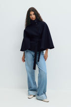 Cape Coat Belted Cream High Neck Women's – Casual, Office, Holiday, Gift · Faylori