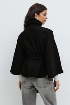 Cape Coat Belted Cream High Neck Women's – Casual, Office, Holiday, Gift · Faylori
