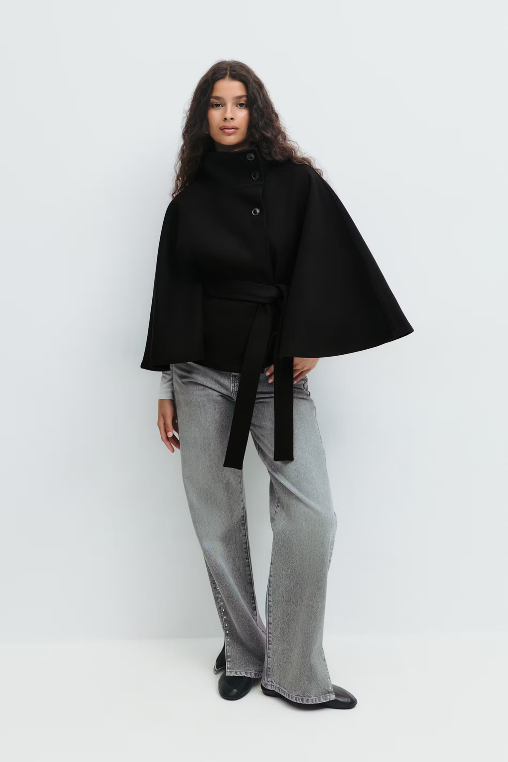 Cape Coat Belted Cream High Neck Women's – Casual, Office, Holiday, Gift · Faylori