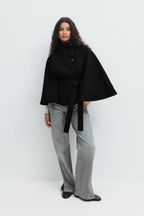 Cape Coat Belted Cream High Neck Women's – Casual, Office, Holiday, Gift · Faylori