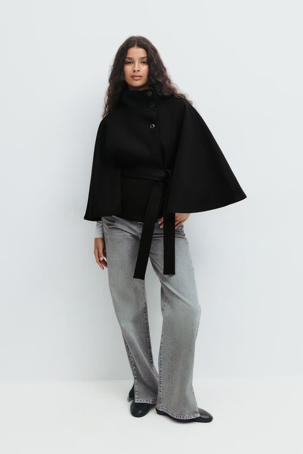 Cape Coat Belted Cream High Neck Women's – Casual, Office, Holiday, Gift · Faylori