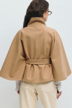 Cape Coat Belted Cream High Neck Women's – Casual, Office, Holiday, Gift · Faylori
