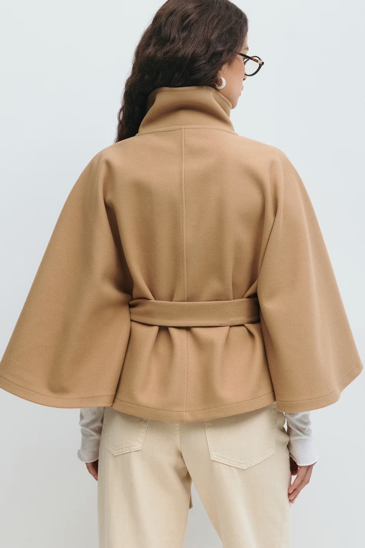 Cape Coat Belted Cream High Neck Women's – Casual, Office, Holiday, Gift · Faylori