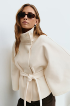 Cape Coat Belted Cream High Neck Women's – Casual, Office, Holiday, Gift · Faylori