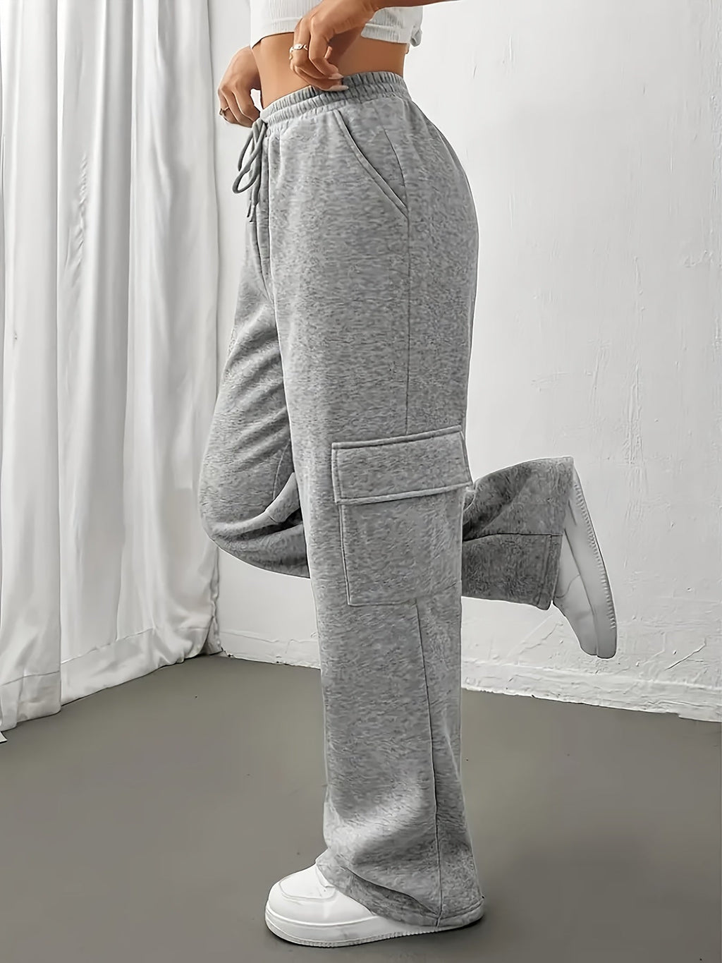 Cargo Joggers Grey Drawstring Wide Leg Women's – Casual, Office, Holiday, Gift · Faylori