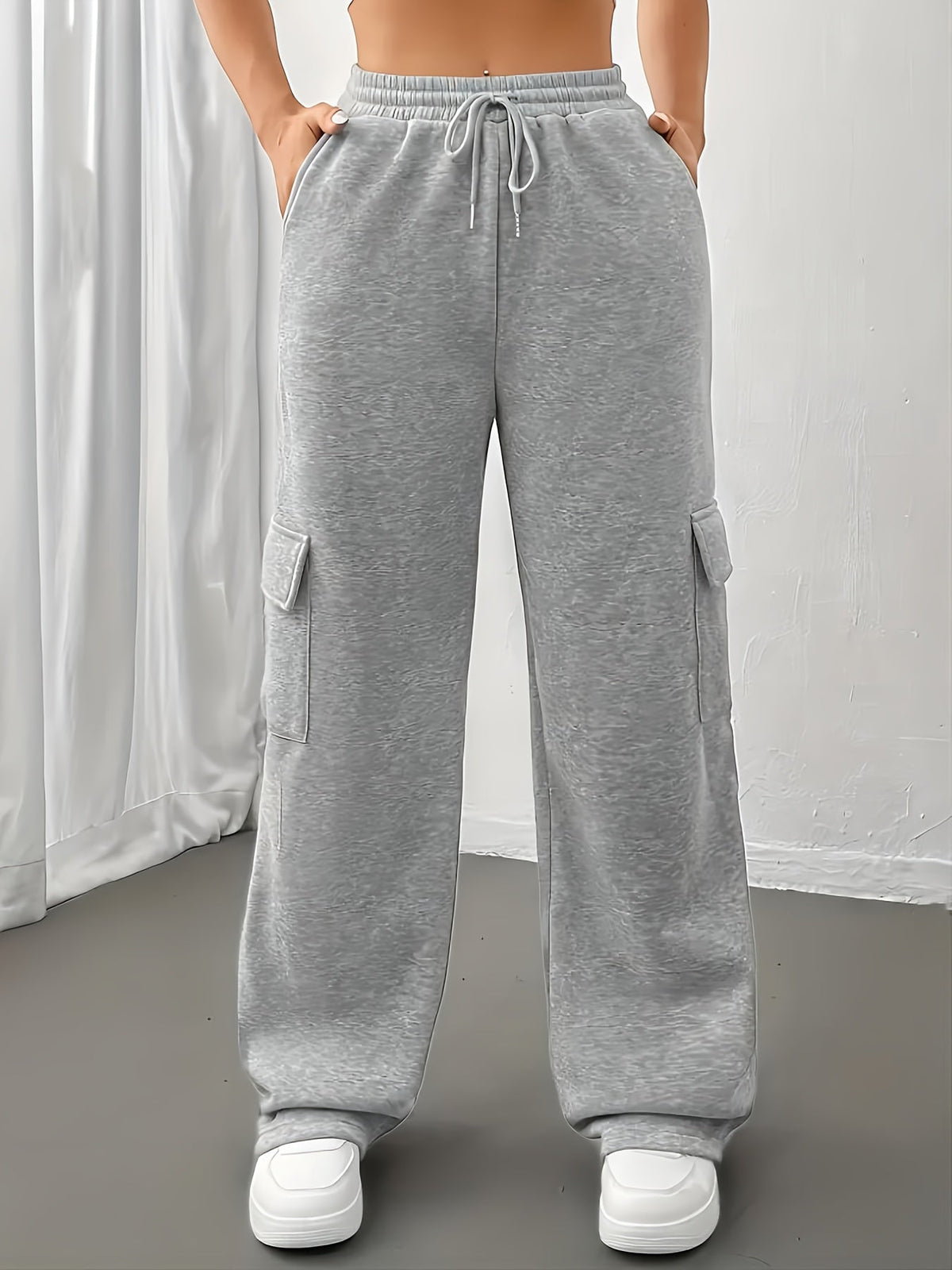 Cargo Joggers Grey Drawstring Wide Leg Women's – Casual, Office, Holiday, Gift · Faylori