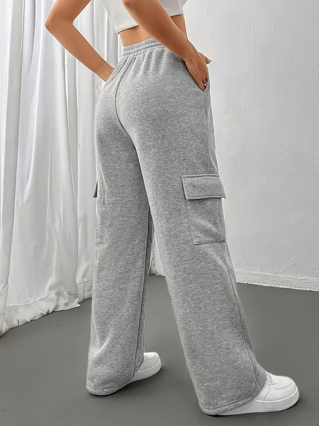 Cargo Joggers Grey Drawstring Wide Leg Women's – Casual, Office, Holiday, Gift · Faylori