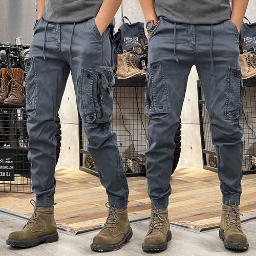 Cargo Pants Men's Multi-Pocket Khaki Drawstring Jogger Trousers – Casual, Outdoor Everyday Wear