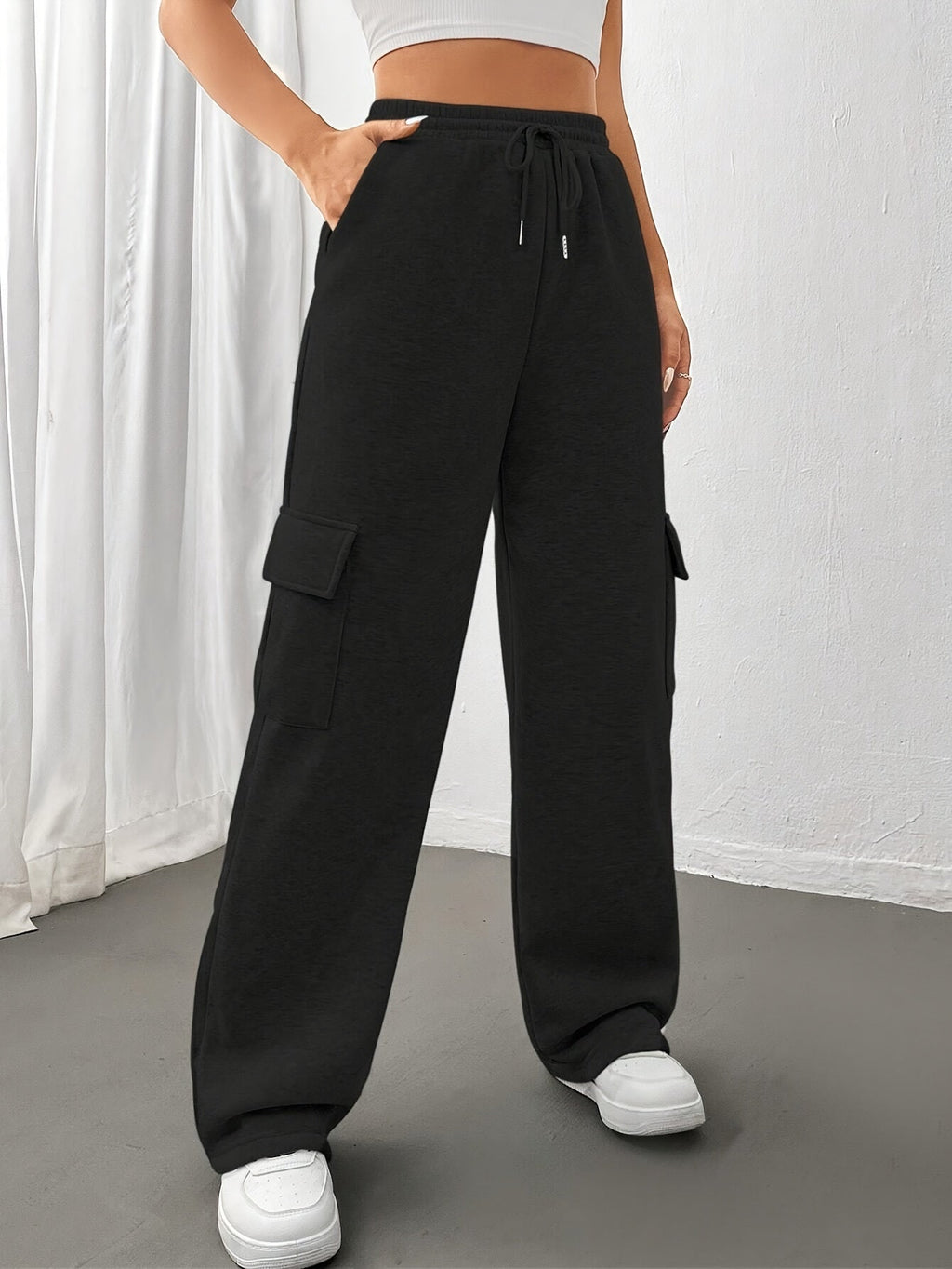 Cargo Sweatpants Women's Grey Relaxed Fit with Drawstring Pockets – Casual, Loungewear