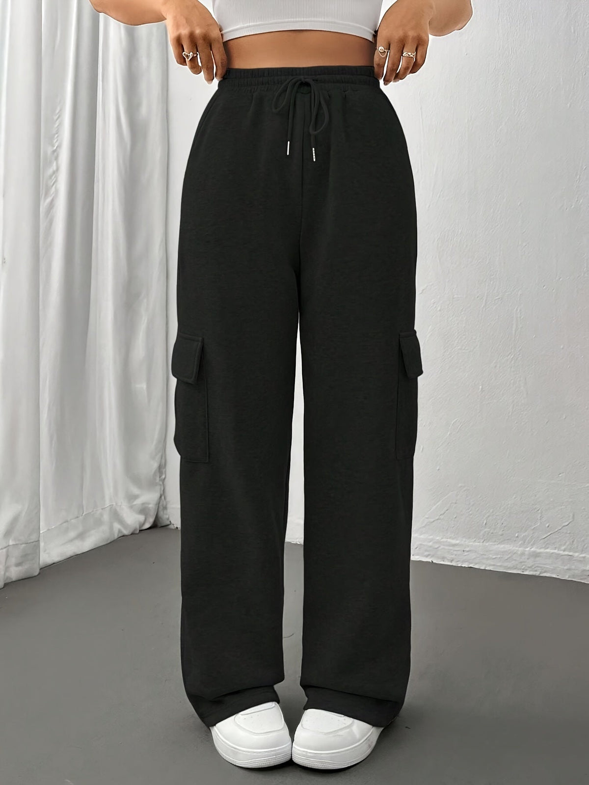 Cargo Sweatpants Women's Grey Relaxed Fit with Drawstring Pockets – Casual, Loungewear