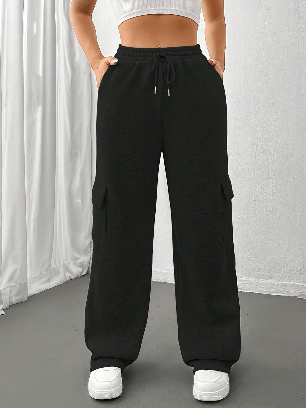 Cargo Sweatpants Women's Grey Relaxed Fit with Drawstring Pockets – Casual, Loungewear
