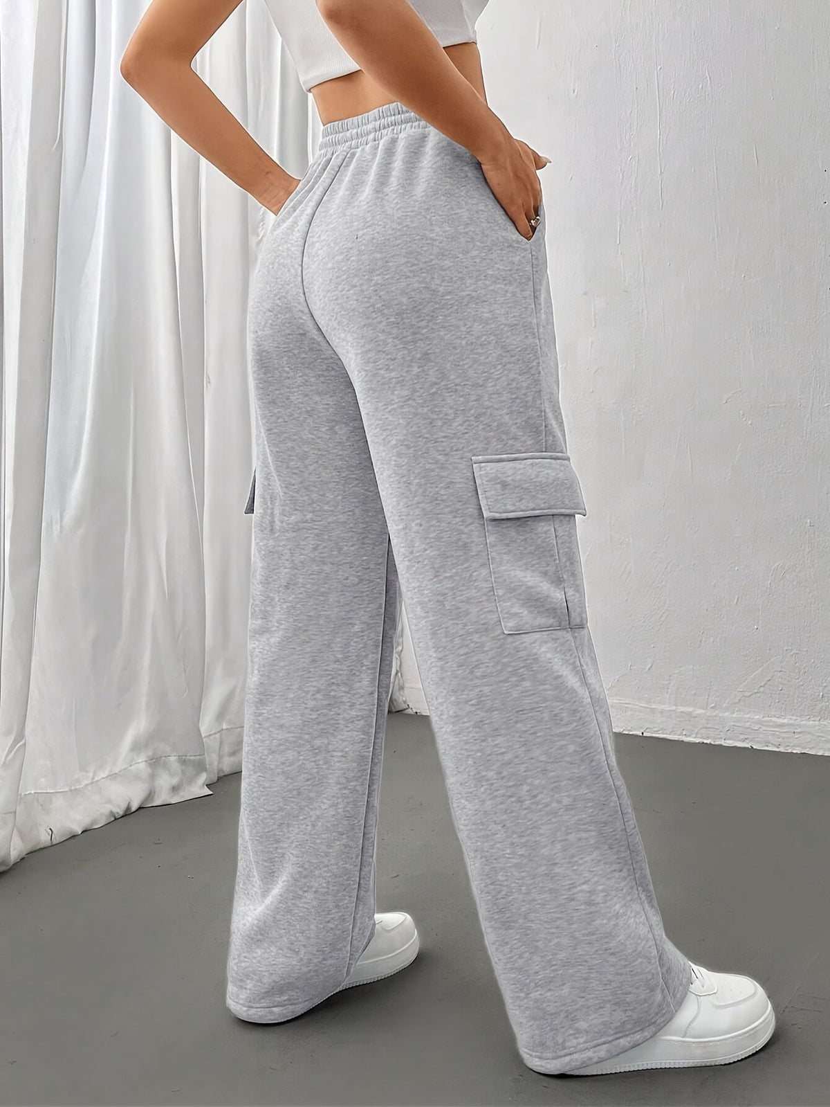 Cargo Sweatpants Women's Grey Relaxed Fit with Drawstring Pockets – Casual, Loungewear