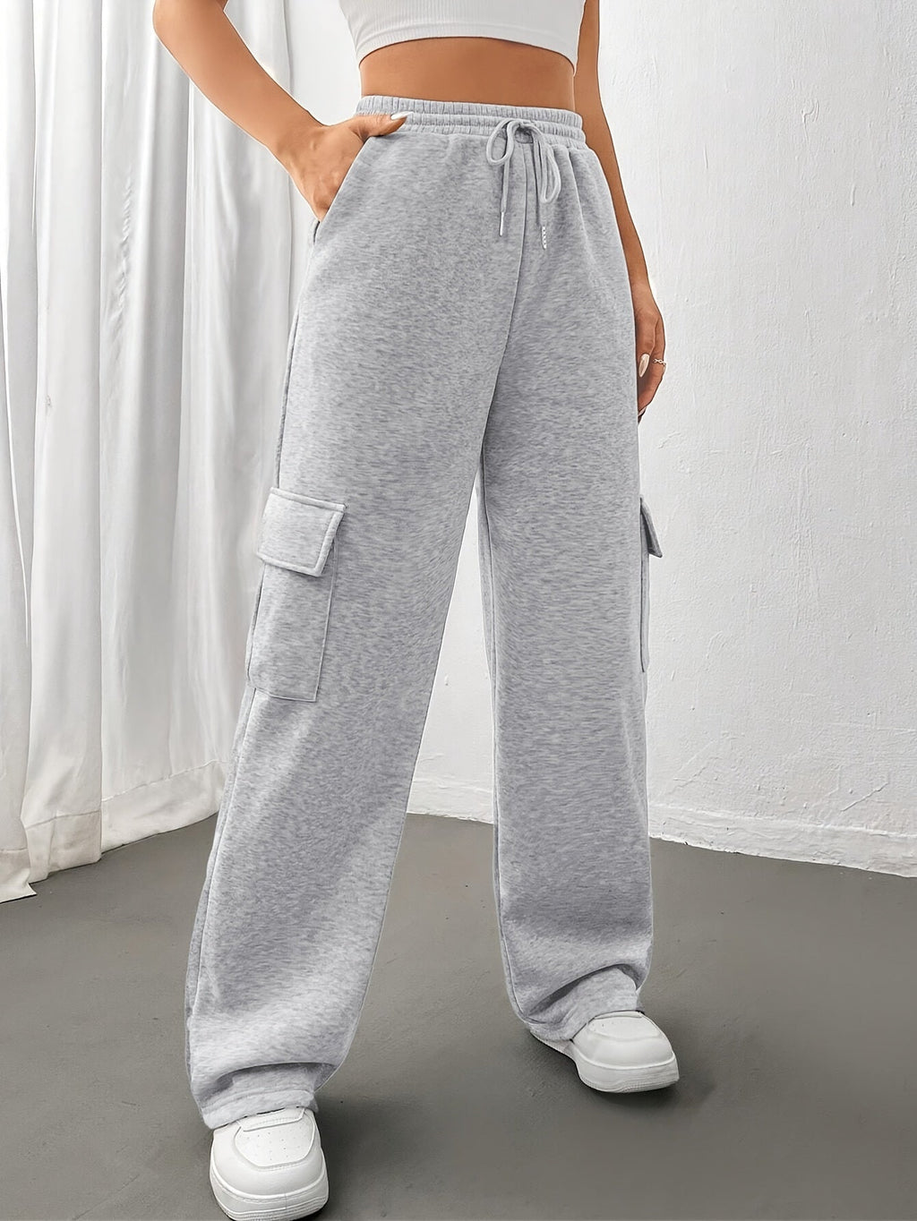 Cargo Sweatpants Women's Grey Relaxed Fit with Drawstring Pockets – Casual, Loungewear