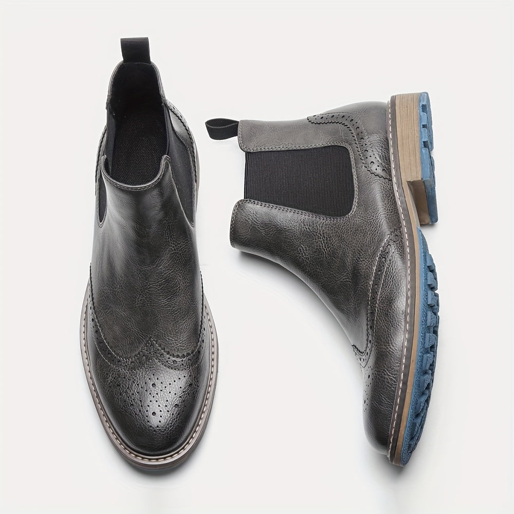 Chelsea Boots Men's Black Brogue Wingtip Ankle Boots Slip-On – Office, Casual, Dress, Gift