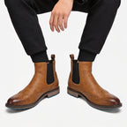 Chelsea Boots Men's Black Brogue Wingtip Ankle Boots Slip-On – Office, Casual, Dress, Gift