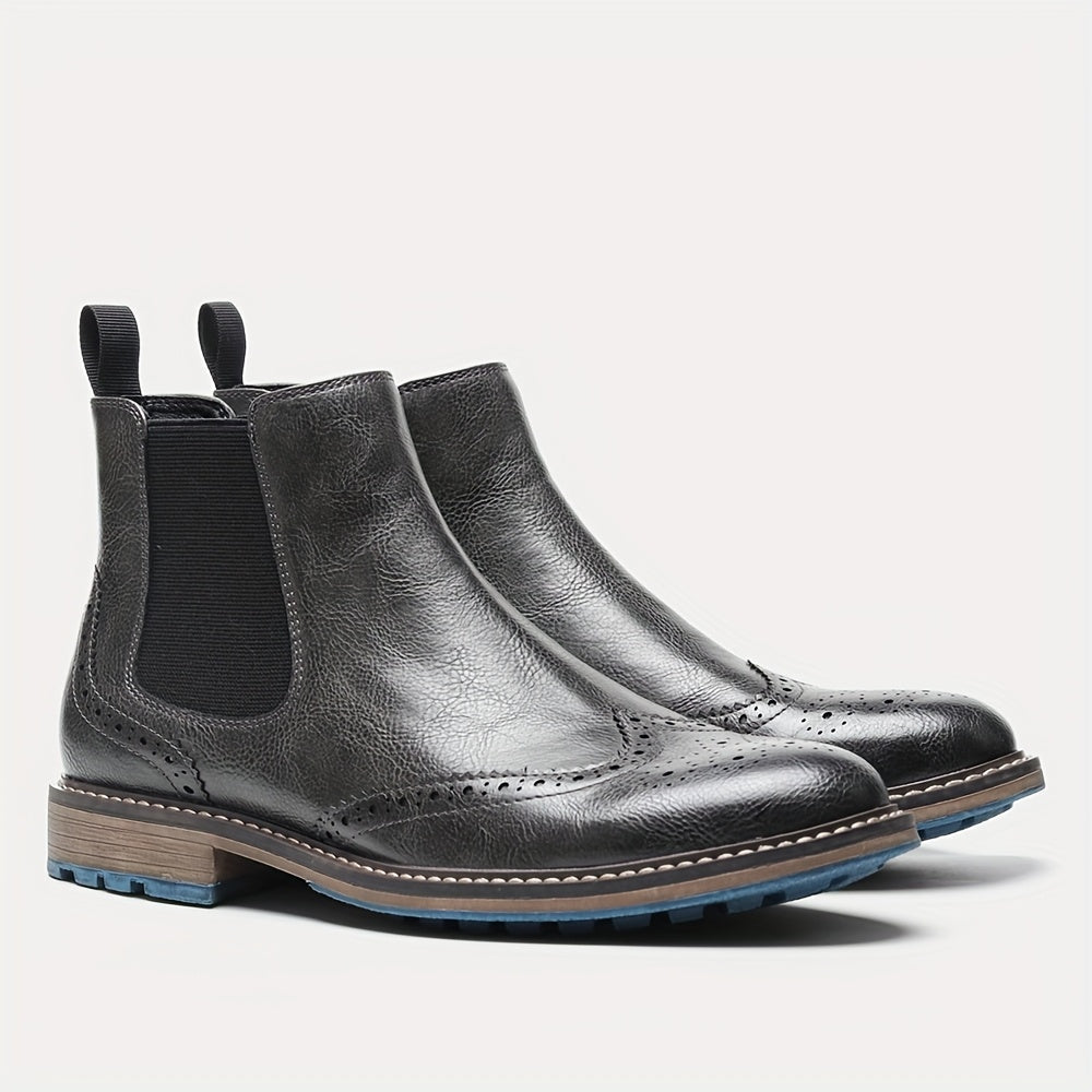 Chelsea Boots Men's Black Brogue Wingtip Ankle Boots Slip-On – Office, Casual, Dress, Gift