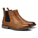 Chelsea Boots Men's Black Brogue Wingtip Ankle Boots Slip-On – Office, Casual, Dress, Gift
