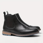 Chelsea Boots Men's Black Brogue Wingtip Ankle Boots Slip-On – Office, Casual, Dress, Gift