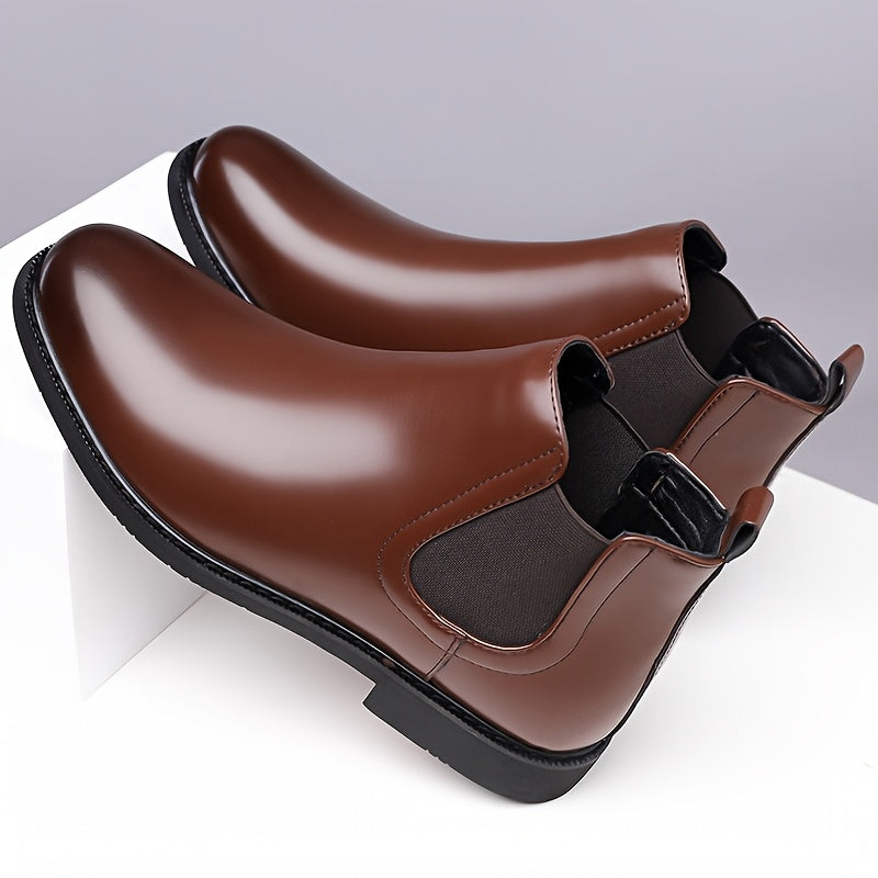 Chelsea Boots Men's Slip-On Brown Leather Ankle Boots – Office, Casual · Faylori