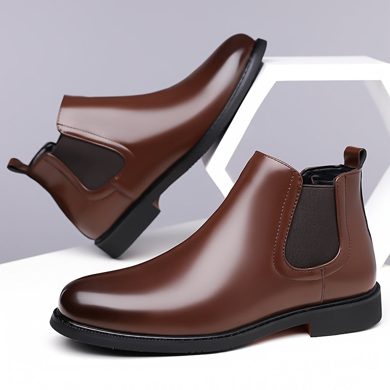 Chelsea Boots Men's Slip-On Brown Leather Ankle Boots – Office, Casual · Faylori