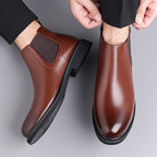 Chelsea Boots Men's Slip-On Brown Leather Ankle Boots – Office, Casual · Faylori