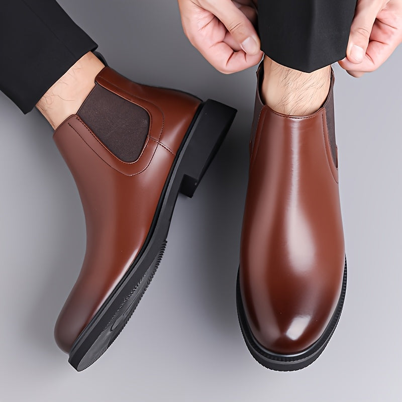 Chelsea Boots Men's Slip-On Brown Leather Ankle Boots – Office, Casual · Faylori