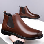 Chelsea Boots Men's Slip-On Brown Leather Ankle Boots – Office, Casual · Faylori