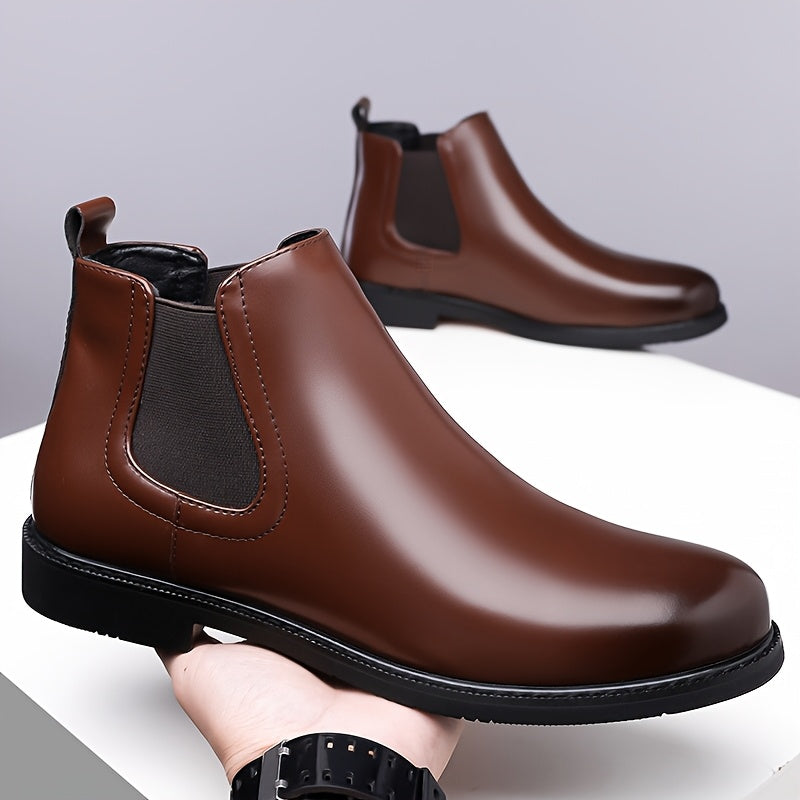 Chelsea Boots Men's Slip-On Brown Leather Ankle Boots – Office, Casual · Faylori