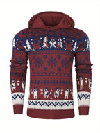 Christmas Hooded Sweater Men's Knit Reindeer Snowflake Fair Isle Pullover – Holiday, Winter, Gift, Casual