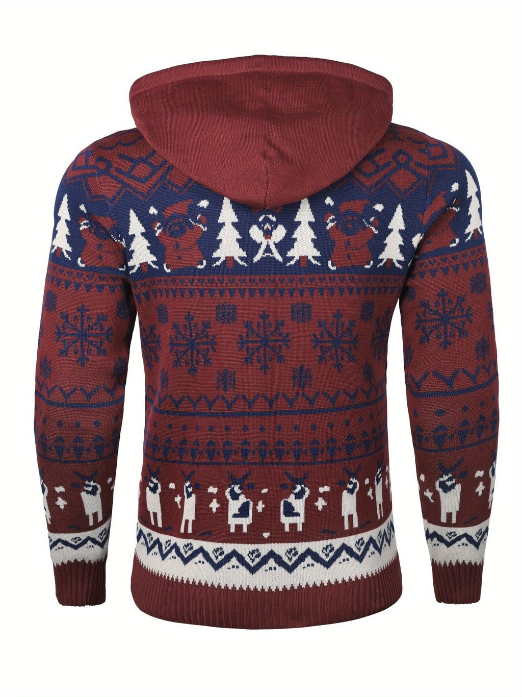 Christmas Hooded Sweater Men's Knit Reindeer Snowflake Fair Isle Pullover – Holiday, Winter, Gift, Casual