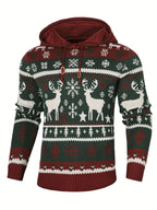 Christmas Hooded Sweater Men's Knit Reindeer Snowflake Fair Isle Pullover – Holiday, Winter, Gift, Casual
