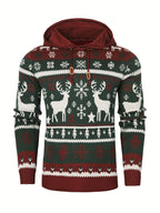 Christmas Hooded Sweater Men's Knit Reindeer Snowflake Fair Isle Pullover – Holiday, Winter, Gift, Casual