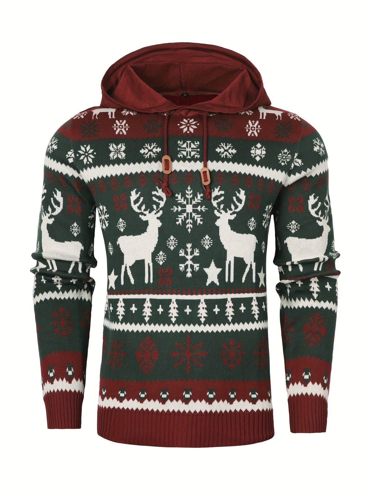 Christmas Hooded Sweater Men's Knit Reindeer Snowflake Fair Isle Pullover – Holiday, Winter, Gift, Casual