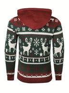 Christmas Hooded Sweater Men's Knit Reindeer Snowflake Fair Isle Pullover – Holiday, Winter, Gift, Casual