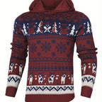 Christmas Hooded Sweater Men's Knit Reindeer Snowflake Fair Isle Pullover – Holiday, Winter, Gift, Casual