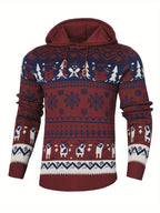 Christmas Hooded Sweater Men's Knit Reindeer Snowflake Fair Isle Pullover – Holiday, Winter, Gift, Casual