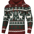 Christmas Hooded Sweater Men's Knit Reindeer Snowflake Fair Isle Pullover – Holiday, Winter, Gift, Casual