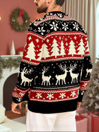 Christmas Sweater Men's Reindeer Snowflake Tree Knit Crewneck Red Green – Holiday, Gift
