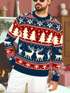 Christmas Sweater Men's Reindeer Snowflake Tree Knit Crewneck Red Green – Holiday, Gift